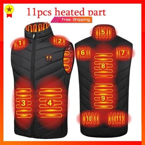 11 Heated Vest Jacket Fashion Men Women Coat Clothes Intelligent Electric Heating Thermal Warm Clothes Winter Heated Hunt