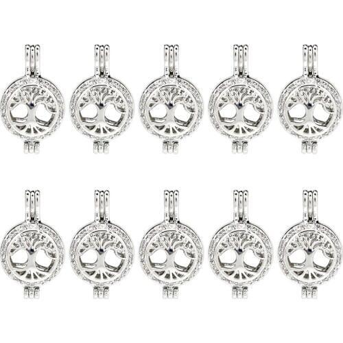 10x K1075 Rhinestone Tree of Life Beads Cage Pendant Perfume Essential Oil Diffuser Pearl Cage Locket Pendant