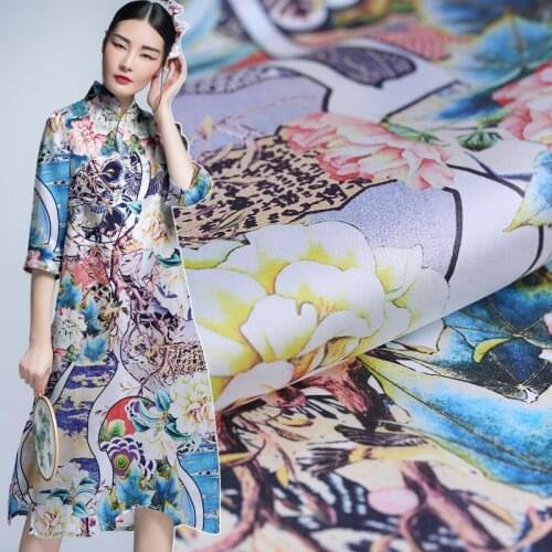 138cm wide 12mm custom digital printing Ougen satin silk fabrics stiff silk clothing canopy skirt dress skirt fabric