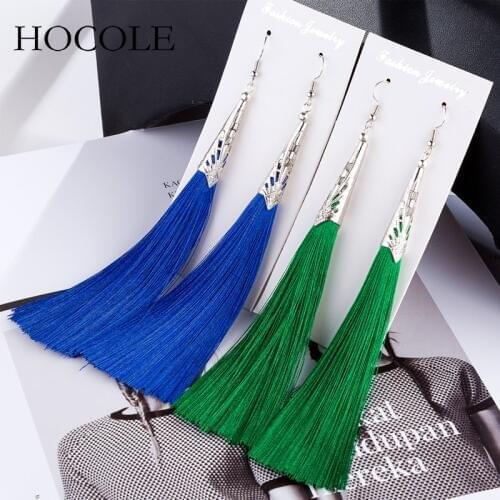 2018 Bohemian Geometric Alloy Charm Tassel Earring Red Blue 9 Colors Fringed Long Drop Brincos For Women Wedding Bridal Jewelry