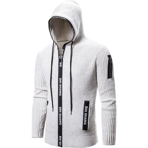 2020 White Sweater Men Cardigan Solid Slim Fit Zipper Hoody Sweaters Men Fashion Thick Cardigan Men Sweater Coats