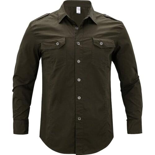 2022 Men Fashion Casual Shirt Military Style Spring And Autumn Cotton Aviator Tactical Breathable Long Sleeve Plus Size Top 5XL