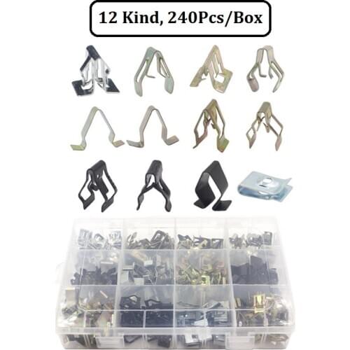 240Pcs/Box 12 Kind Car Front Console Dash Metal Clip Dashboard Auto Trim Metal Retainer U Type Fastener Fixeding Clip