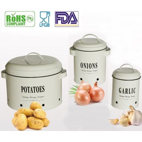 3 Pcs Potatoes Potatoes Onion Garlic Bins Metal Storage Boxes White Container Jars Kitchen Organization