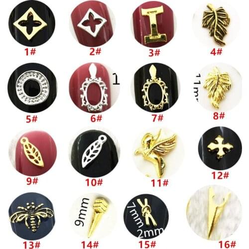 50pcs/pack Japan 3D Nail Art Decorations Metal Nail Accessories Alloy Leaf Cross Circle Nail Parts DIY Charm Alloy Nail Supplies
