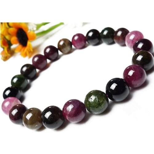 9mm Natural Multi Colors Tourmaline Gems Stone Crystal Round Beads Jewelry Stretch Charm Bracelets Women