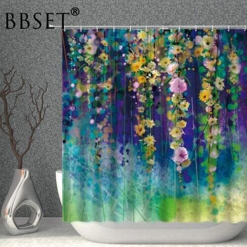 Watercolor Floral Shower Curtain Spring Yellow Pink Flowers Ivy Pattern Waterproof Multi-size Douchegordijn Bathroom Decor