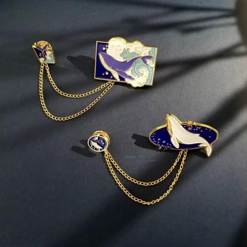 New Wave Whale Badge Creative Planet Painted Chain Brooches enamel pins for friends