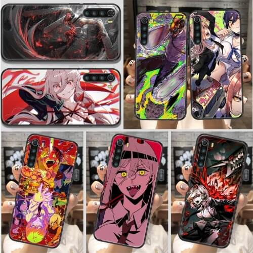 Anime Chainsaw Man Phone Case For Xiaomi Redmi Note 7 8 9 10 7A 8T 9A 9T 9S 10S Pro black soft waterproof pretty cell cover