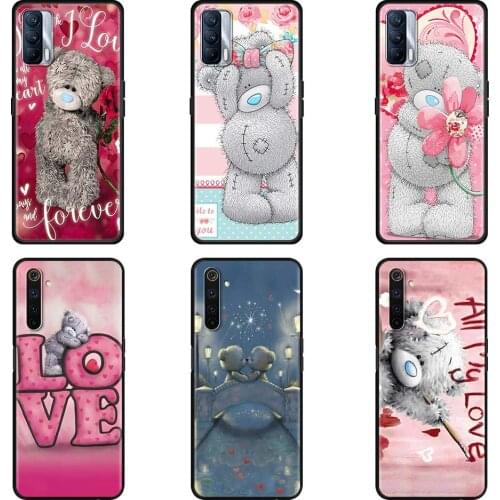 Black Case For Realme 8 7 Pro C21 C3 6 X7 GT Neo X50 Soft Cover XT C21Y C15 C11 Protective Phone Coques Teddy bear Cute Doll