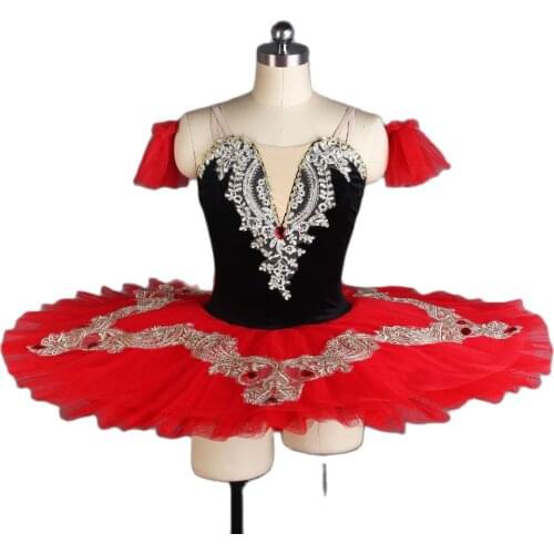Black bodice with red tulle tutu gold applique ballet tutu girl & women Stage performance ballet tutu pre-professional tutu
