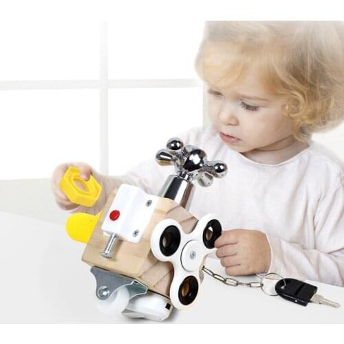 Montessori Wooden Busy Block Six In One Interactive Building Board Preschool Fun Early Childhood Education Educational Toys