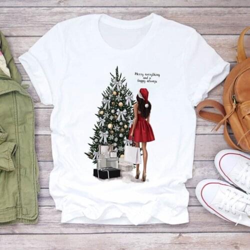 Womens Cartoon Life Mom Christmas Tree Printed Tees Casual Short Sleeve Christmas Harajuku T-shirt Women Streetwear T-shirt Top