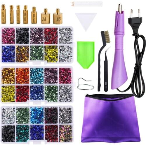 Hot Sale New Set 2000pcs Hot fix Rhinestones EU or US PLUG Hotfix Applicator&7 Tips Crystal Glass Rhinestone Iron-on Wand Strass