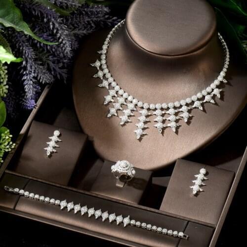HIBRIDE Fashion 4PCS Luxury Geometric Dubai Jewelry Set For Women Wedding Cubic Zircon CZ African INDIAN Bridal Jewelry N-1816