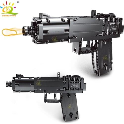 HUIQIBAO 288Pcs DIY Glock Automatic Pistol Gun Building Blocks City Police Technical Gun Shooting Game Bricks Toys For Children