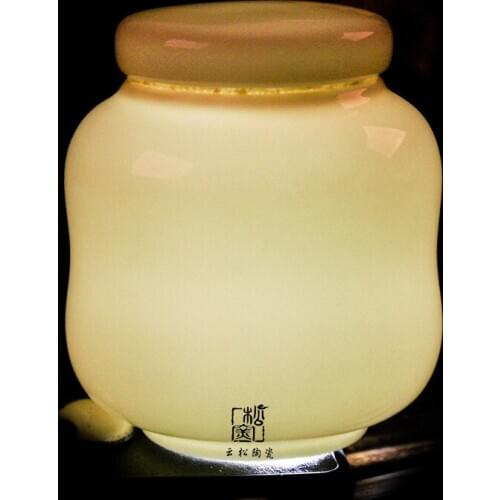 Tea Containers Jin Jade Porcelain Sealed Jar Rouge Jar High-Grade Small Tea Warehouse Condensed Grease White Tea Set Storage Jar