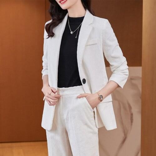 Formal Uniform Designs Pantsuits High Quality Fabric Autumn Winter Long Sleeve Professional Women Business Work Wear Blazers Set