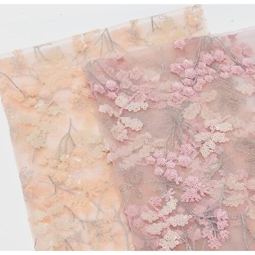 Hot-sale 9colors Mesh Sequins Flowers Embroidery Lace Fabric DIY Wedding Dress Accessories Width 130cm 1Yard