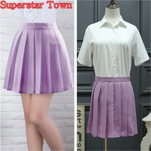 Light Purple Pleated Skirts Summer Female Pleated Skirt Japan School Uniform Harajuku Women Skirts Saias Faldas