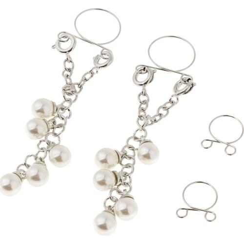 MagiDeal 2 Pair Dangle Faux Pearls Beads Nipple Ring Non Pierced Clip On Adjustable Body Jewelry