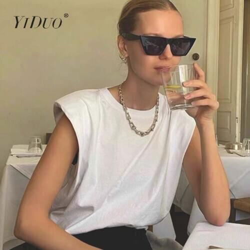 YiDuo Summer Sleeveless Top Female O Neck White Women Tee Shirt Ladies Loose Solid Chic Casual Tshirts Black 2020 Cotton Sexy