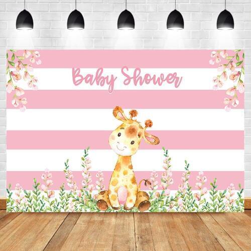 NeoBack Giraffe Baby Shower Backdrop Pink Flower Giraffe Photography Background Giraffe Baby Shower Party Banner Backdrops