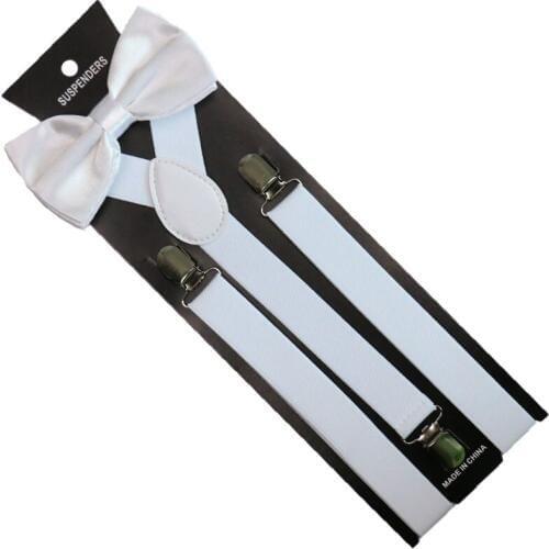 Fashion 2.5cm Wide Solid Color Clip-on Braces Bow Tie Elastic Y-back Suspenders For Men Womens 3 Clip Suspenders Bow Ties Sets