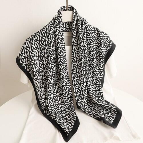 Fashion Neckerchief Female Solid Letter Women Square Scarf Vintage Twill Soft Shawl Wrap Ladies Headband Foulard Hijab Bandana