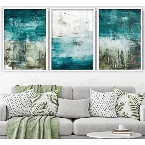 Set of 3 Prints - Abstract Blue, Teal and White Art Prints from Original Textured Painting Gallery Wall Poster Decor Gift