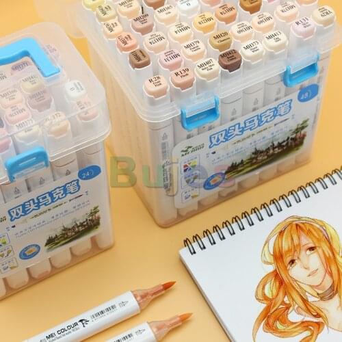 MEI COLOUR Soft head marker 12 / 24 / 36 / 48 / 72 color set oil animation student drawing promarker for artist art supplies