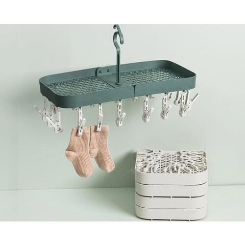 Nordic PP Foldable Storage Rack 18Pcs Clothes Clips Coat Hanger Home Organizer Bathroom Accessories For Socks Hat Underpants