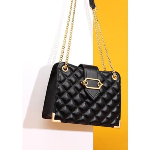 2021 New Trend Real Cowhide Fashion chain shoulder bag famous brand all-match rhombus messenger handbag luxury handbag