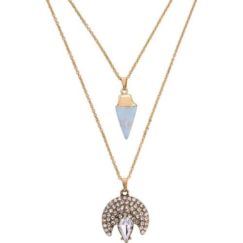 Bulk Price Crystal Moon Pendant Necklace Graceful Women Jewelry Accessories Top Quality Triangle Double Chain Necklace