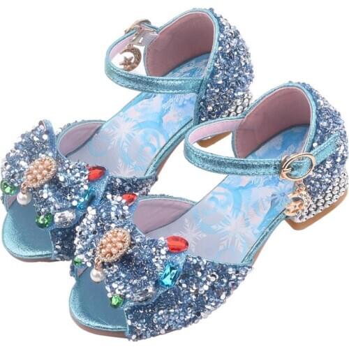 Frozen Girls Party Shoes Princess Sandals Leather Glitter Crystals Rhinestones Knot Kids Shoes Elsa Sandals Child Christmas gift