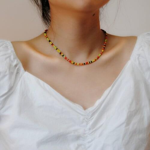 Simple Seed Beads Strand Necklace Women String Beaded Short Choker Necklace Jewelry 16 inches Chokers Necklace Gift