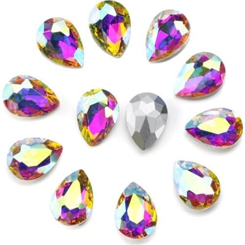 QL Glittery Colorful Tear Drop Glass Rhinestones Glass Crystal Pointback Rhinestones Glue on Garment Crafts Jewelry Accessories