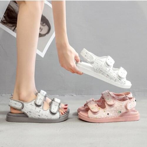 Colorful creepers lattices fabric muffins sandalias mujer hook&loop open toe platform sandale double band sneakers sandals women