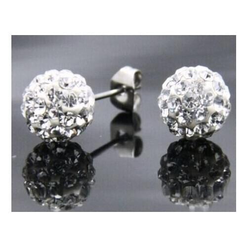 Cheapest!Free Shipping!10mm 10 Pairs/lot Disco Ball crystal Silver Plate Green earrings studs.Best fasion sf342