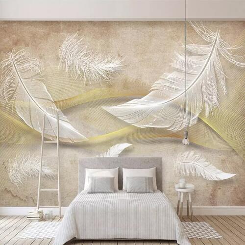 Modern Retro Abstract Line Feather Photo Murals Wallpaper 3D Living Room TV Sofa Background Wall Cloth Art Home Decor Wall Paper