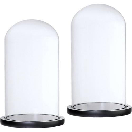 2Pieces MagiDeal Glass Dome Cloche Flower Landscape Holder Glass Cover Black for Birthday Halloween Wedding Decoration