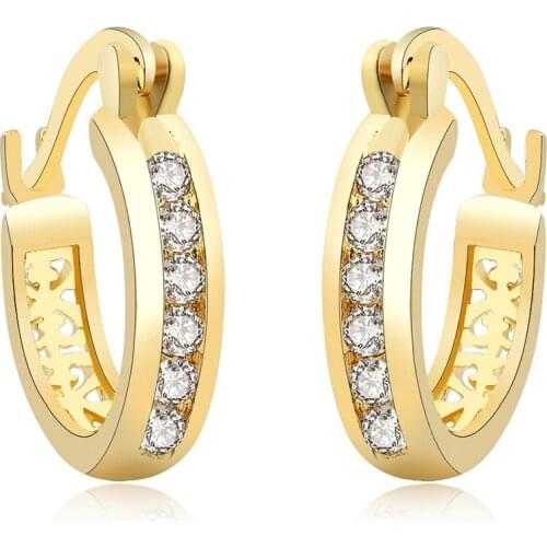 Wedding Fashion Crystal CZ Stone Circle Hoop Earrings Gold Color Silver Women Wholesale jewelry Top Quality engagement charms