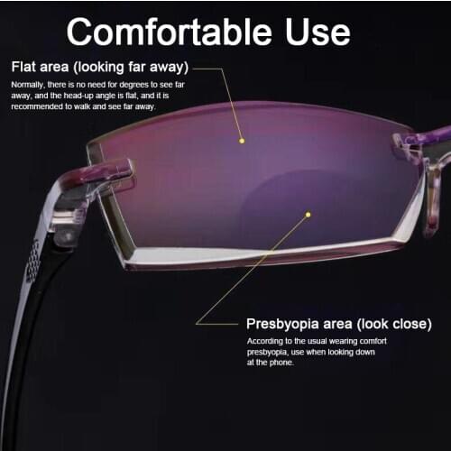 2021 Top New Anti Blue Light Blocking Rimless Reading Glasses Women Men Square Far And Near Dual-Use Glasses