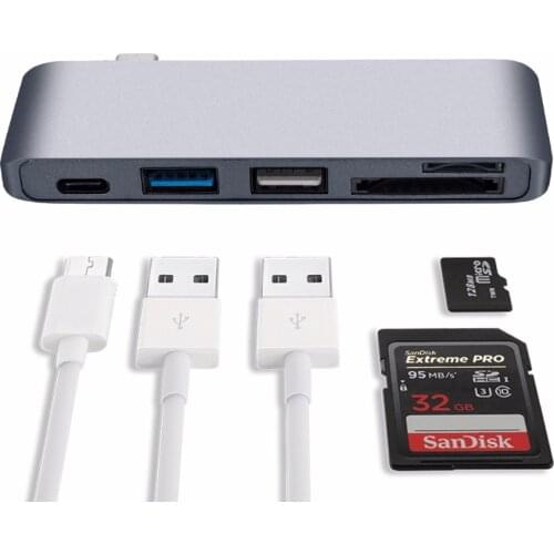 Usb c hub with power adapter usb 3.0 hub usb ports and SD and Micro SD Card slots type c hub for macbookpro