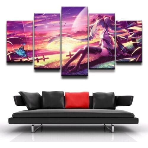 Wall Art Canvas Painting Prints Pictures Modern Home Decoration Frame 5 Pieces Anime Girl Modular Poster Artworks Wall Decor