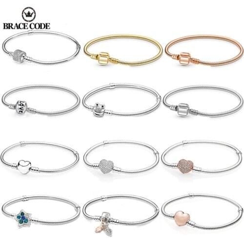BRACE CODE High quality Silver-plated Snake Chain Charm Bracelet Fit Original Men and women Beads Fine Bracelet Jewelry Gifts