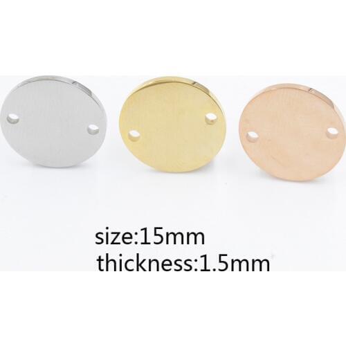 Fnixtar Mirror Polished Stainless Steel Stamping Blanks Tags Charm Disk Two Inner Hole Personalize DIY Discs 15mm 20piece/lot