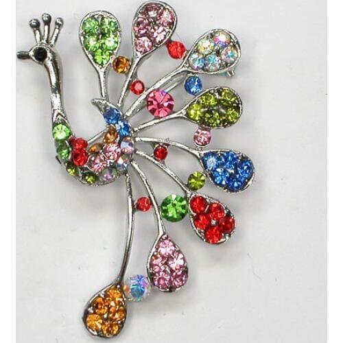 Colorful Rhinestone Peacock Pin brooches C2083 E
