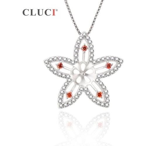 CLUCI Crystal Red and white zircons Flower Pendant 925 Sterling Silver Statement Choker Necklace For Women Free Shipping SP190SB