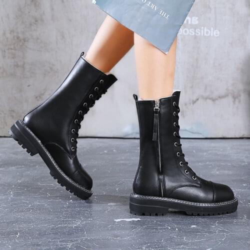 Snow Boots 2021 Winter Warm New Fashion All-match Waterproof Non-slip Flat Martn Boots Mid-tube Boots Cotton Shoes Women